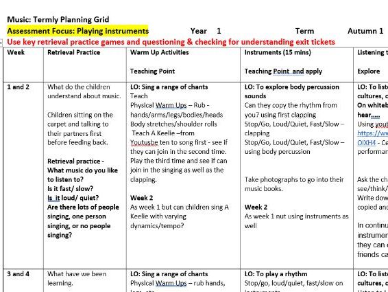 Year 1 mid term music planning Autumn 1