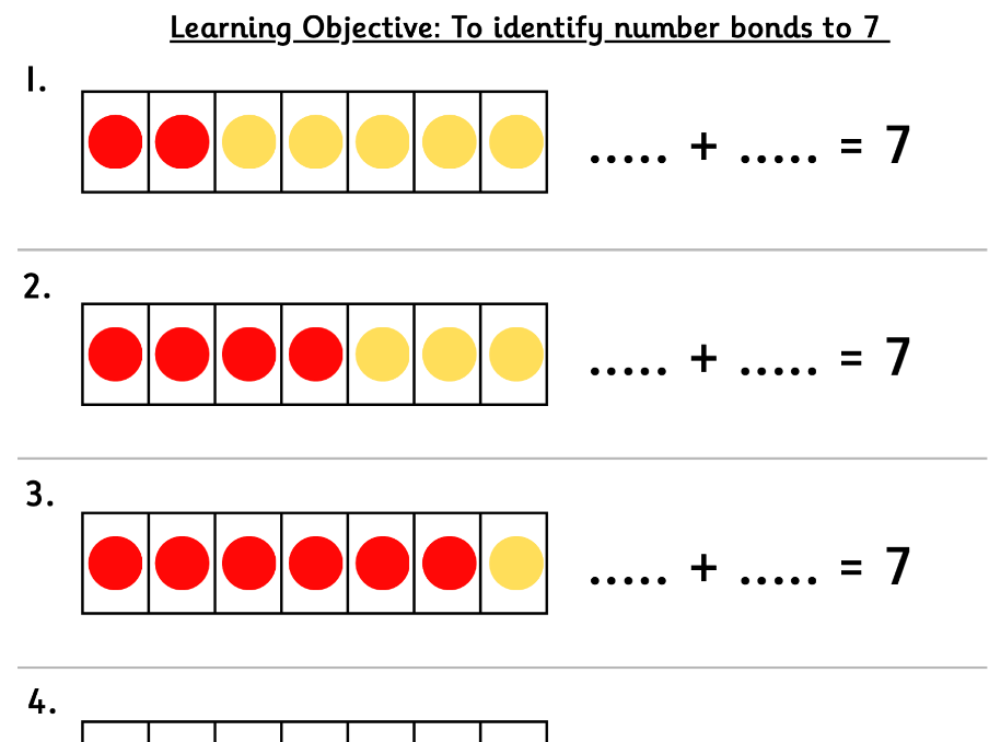 Year 1 Number Bonds to 7 | Fluency Worksheets