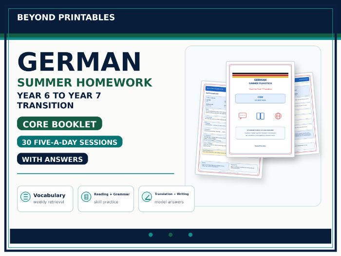 German Summer Homework Booklet – Year 6 to Year 7 Transition CORE with Answers
