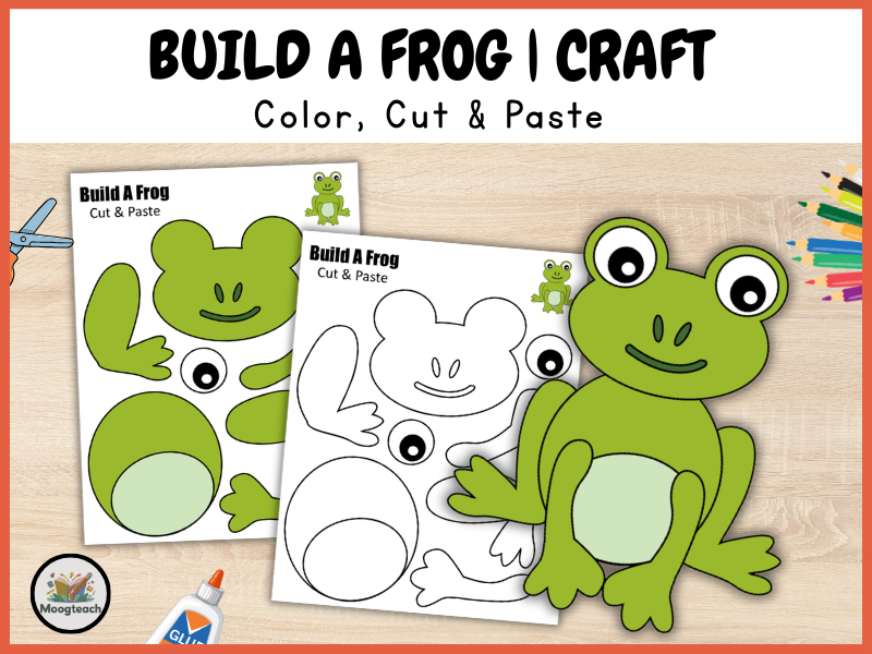 Frog Craft for Kids, Pond Animal Cut and Paste Activity, Preschool Coloring Worksheet, Fun Classroom