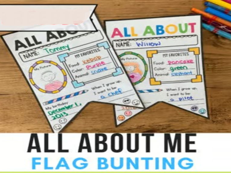 Back to School All About Me Flag Bunting (US, UK, Spanish version)