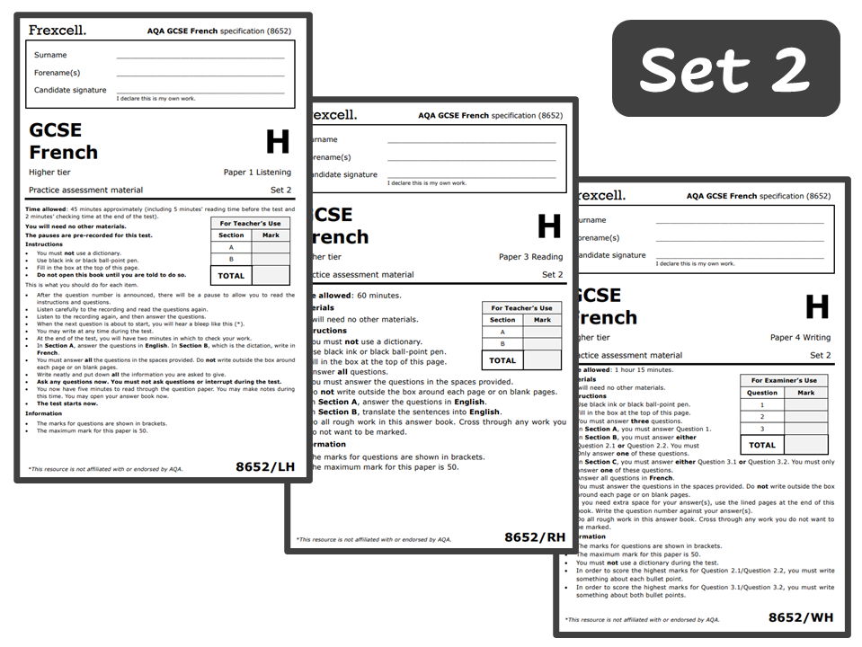 AQA GCSE French (2026) – Higher Practice Paper Bundle (Set 2)