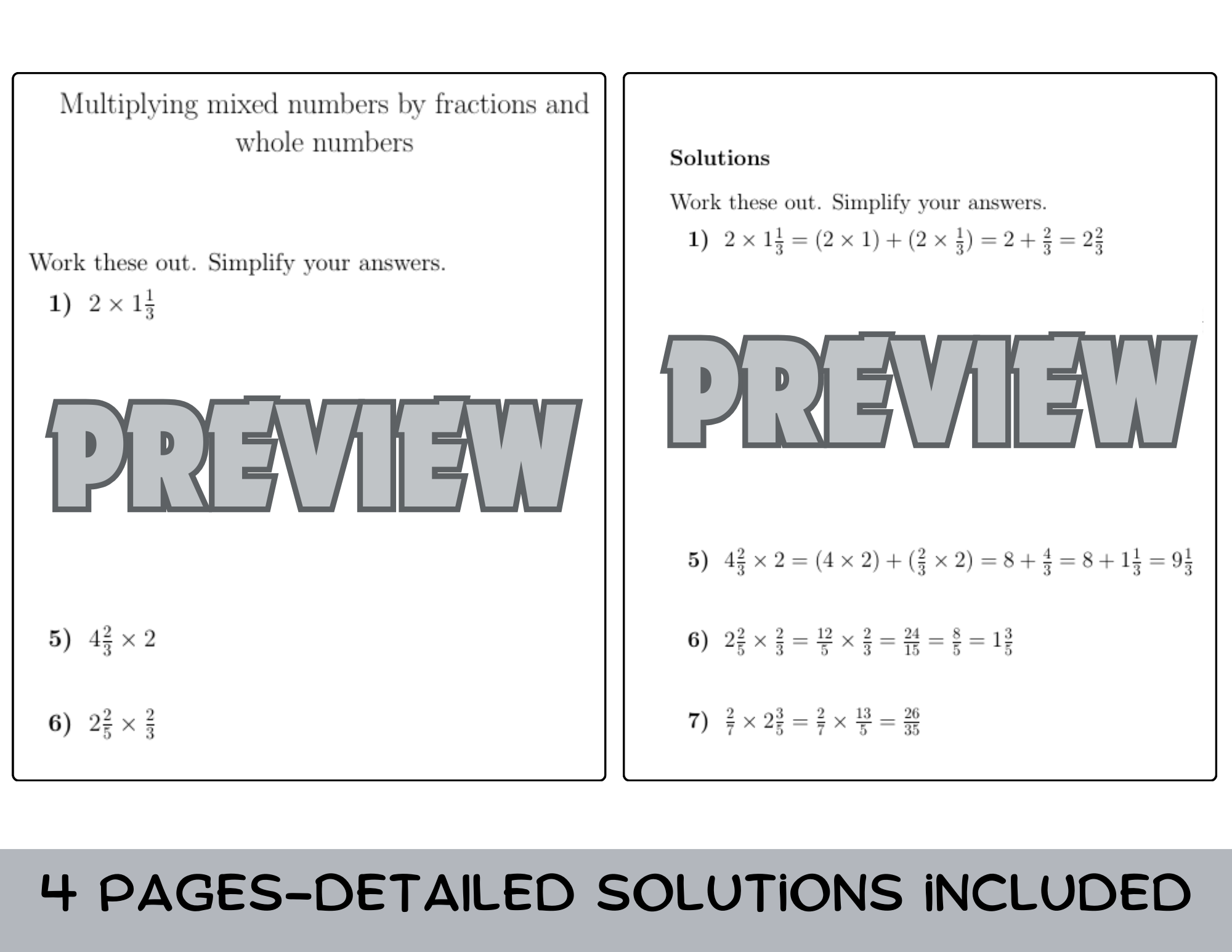 Multiplying mixed numbers by fractions and whole numbers worksheet no 2 ...