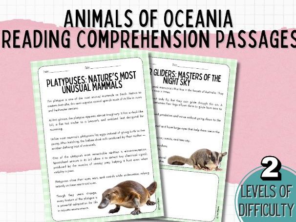 Differentiated Animals of Oceania Reading Comprehension | Nonfiction Literacy Pack | ESL / EAL