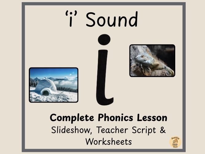 Initial 'i' Sound Complete Lesson: Slides, Teacher Script & Worksheets