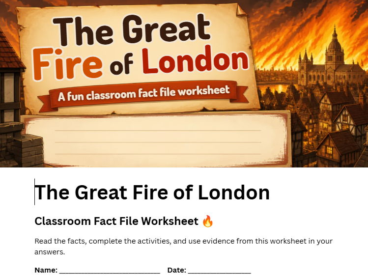 The Great Fire of London Fact File | KS1 History Worksheet