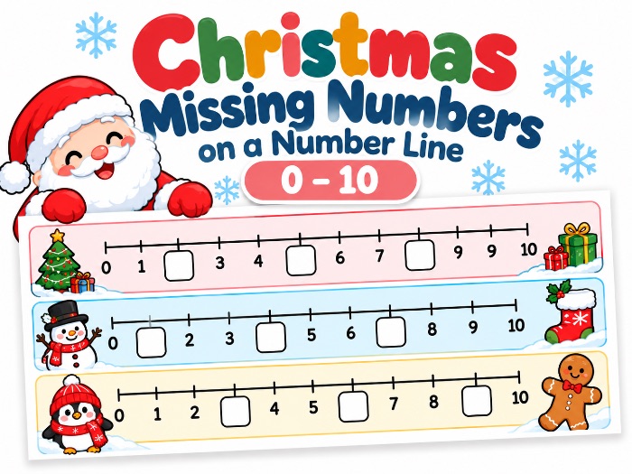 Christmas Missing Numbers on a Number Line 0-10 | EYFS & KS1 Maths