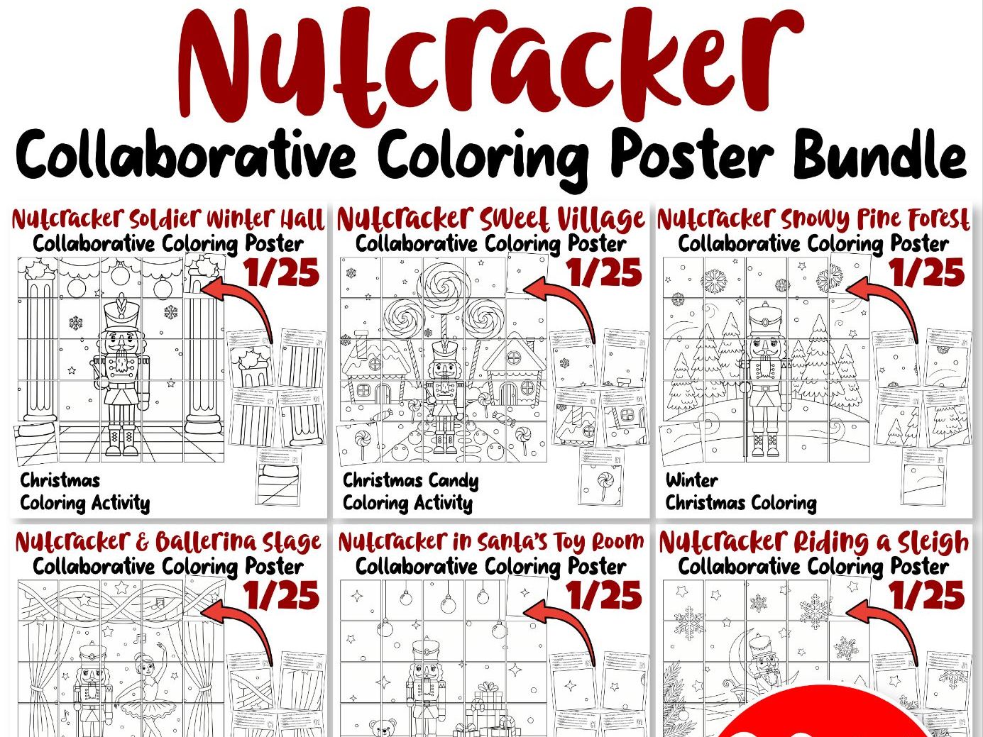 Nutcracker Collaborative Poster Bundle | 6 Christmas & Winter Coloring Projects