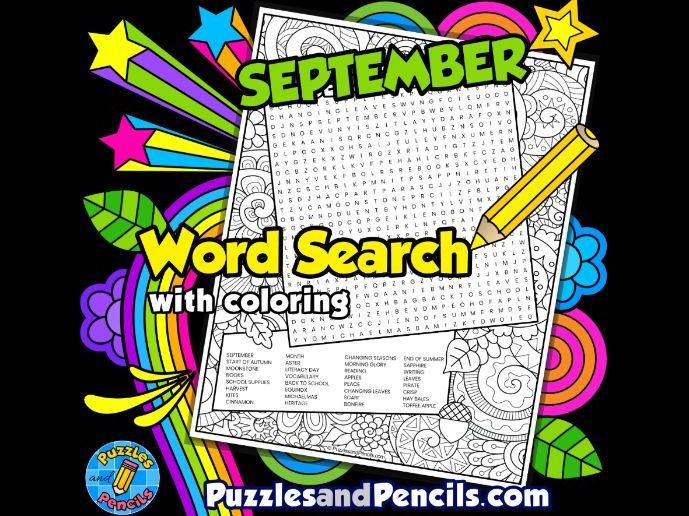 September Word Search Puzzle with Colouring | September Wordsearch
