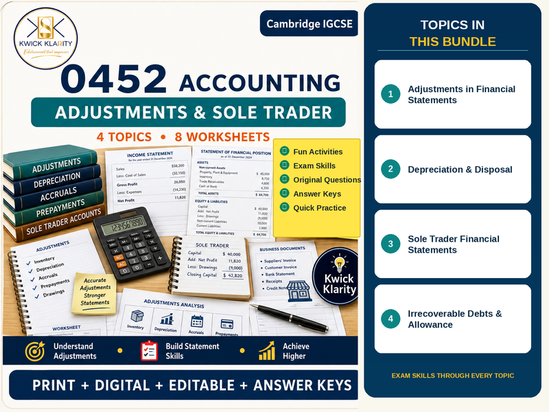 Cambridge IGCSE Accounting 0452 - Adjustments & Sole Trader Statements - Print + Digital