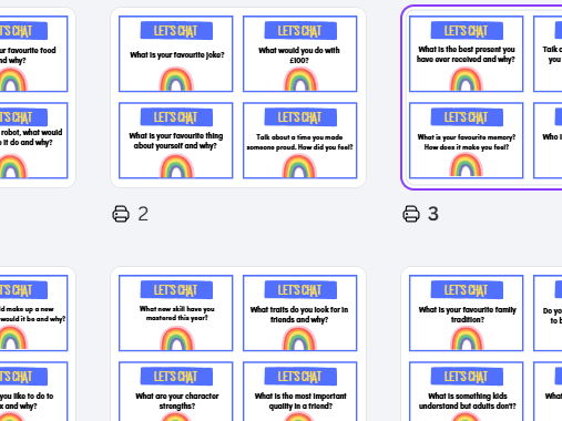 Let's chat, mindfulness, all about me cards - 40 cards