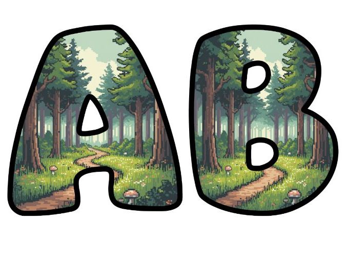 Woodland Path Retro 8-Bit Pixel Alphabet Letters | Classroom Display, A-Z 0-9