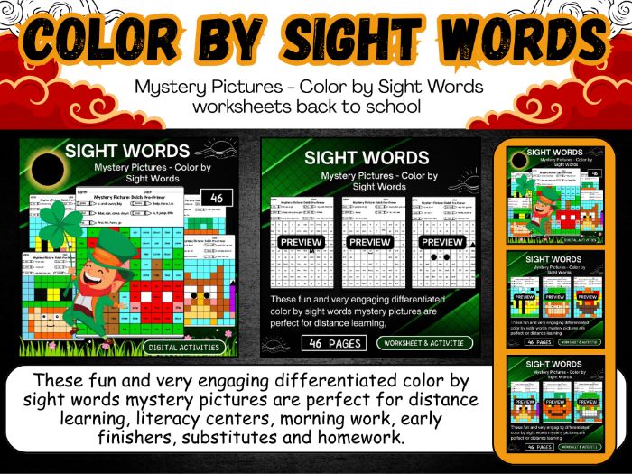 Mystery Pictures - Worksheets activities Color by Sight Words