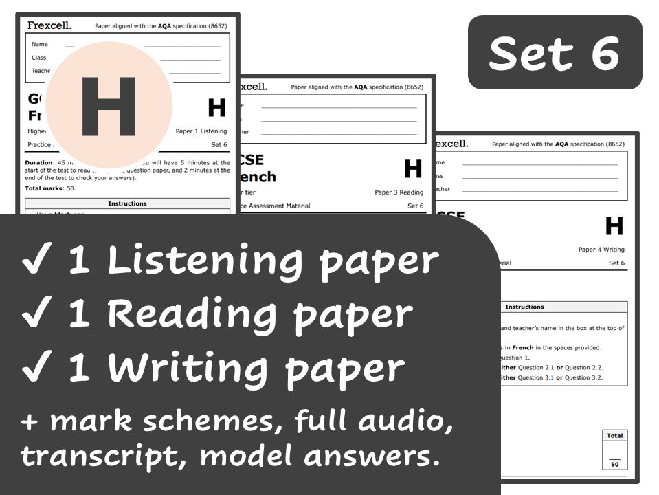 AQA GCSE French (2026) – Higher Practice Paper Pack (Set 6)