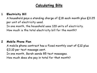 Calculating Bills worksheet