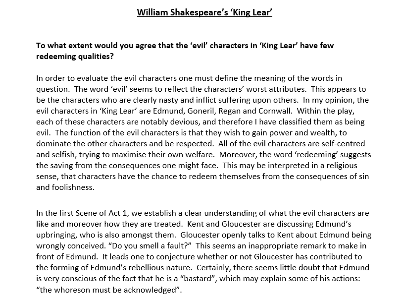 king lear sample essays