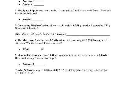 5th Grade / Year 6 Math: Fractions to Decimals Word Problems.