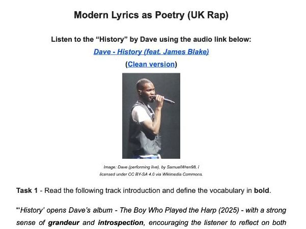 English - Rap Lyrics Poetry Analysis