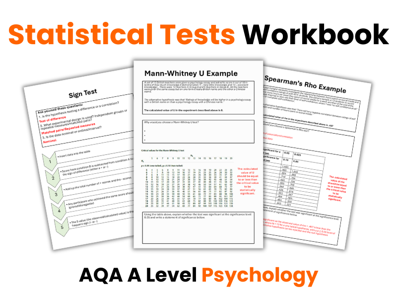 Statistical Tests Workbook Psychology AQA A Level