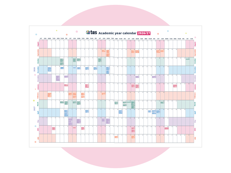 Academic year wall calendar 2026/27