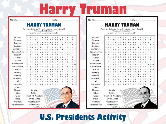Harry Truman Biography Word Search Puzzle | U.S. Presidents Activity