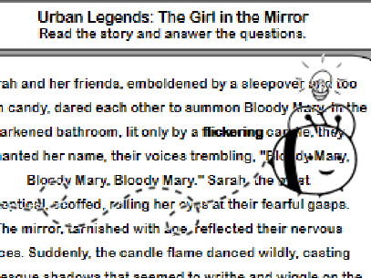 Urban Legend The Girl in The Mirror Comprehension Worksheet