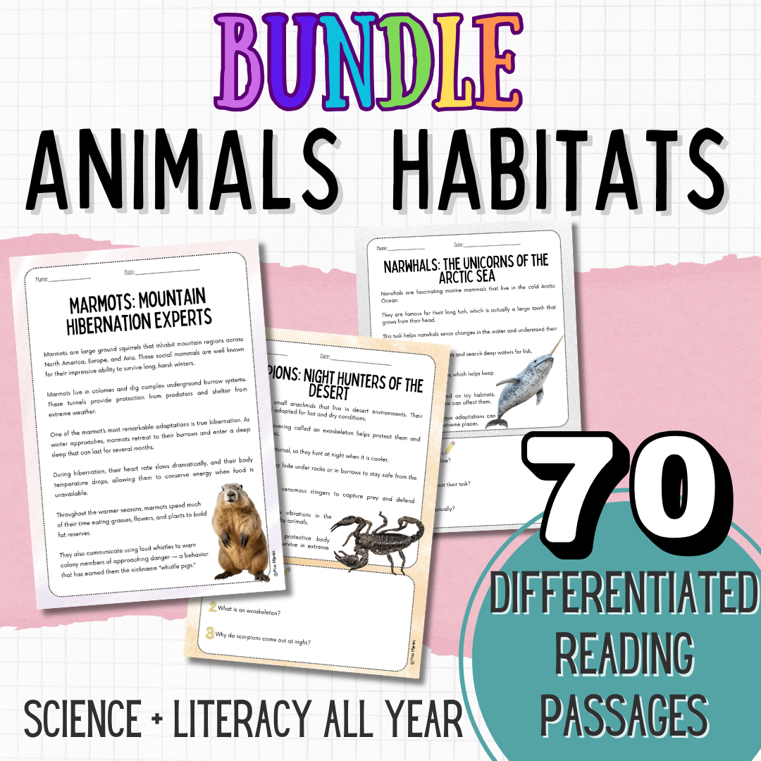 Animal Habitats Differentiated Reading Bundle | Informational Texts with Comprehension | Ages 8–12