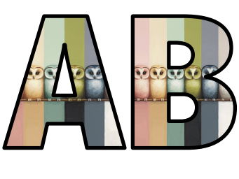Owls Pastel Colourful Lettering Set Display Title Letters Numbers Signs