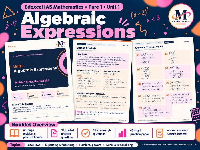Unit 1: Algebraic Expressions - Edexcel IAL Pure Maths 1 | Revision Booklet