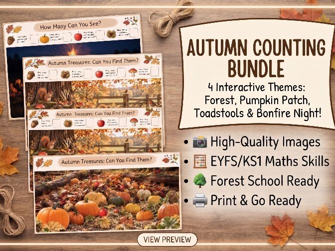 EYFS & KS1 Autumn Counting & I-Spy Activity Pack: Autumn Treasures & Bonfire Night Maths Printables