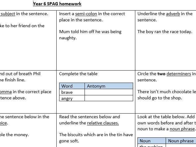 Year 6 SPAG 10 minute mat