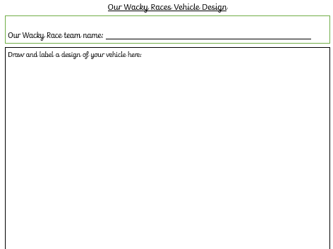 KS1 D&T Wacky Races Vehicle Design Sheet