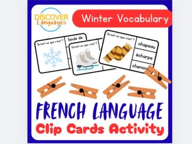 Beginner French Winter and Christmas Vocabulary Clip Cards Activity