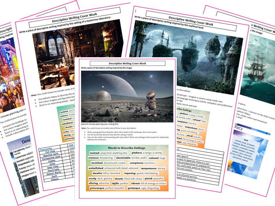 Descriptive Writing Cover Work / Homework sheets