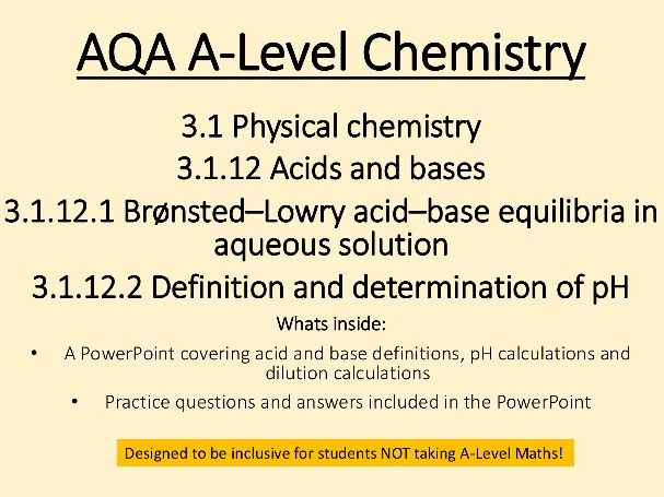 AQA Acids, bases and pH A2 lesson Powerpoint