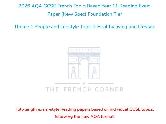 2026 AQA GCSE French Topic-Based Reading Exam Paper 1.2 – Foundation Tier