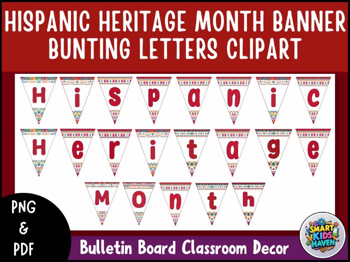 Hispanic Heritage Month Banner Bunting Letters Bulletin Board Classroom Decor.