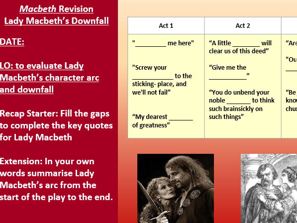 GCSE English Lit - Macbeth - Revision - Lady Macbeth's Character Arc and Downfall Lesson
