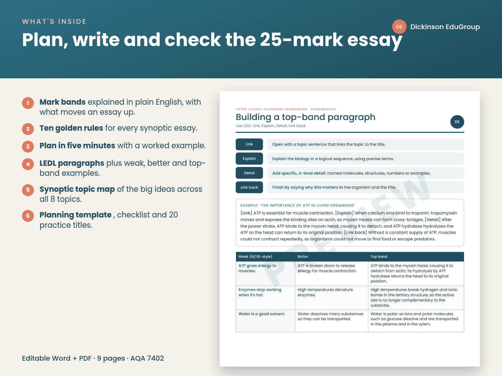 AQA Biology Paper 3 Essay Framework | Teaching Resources