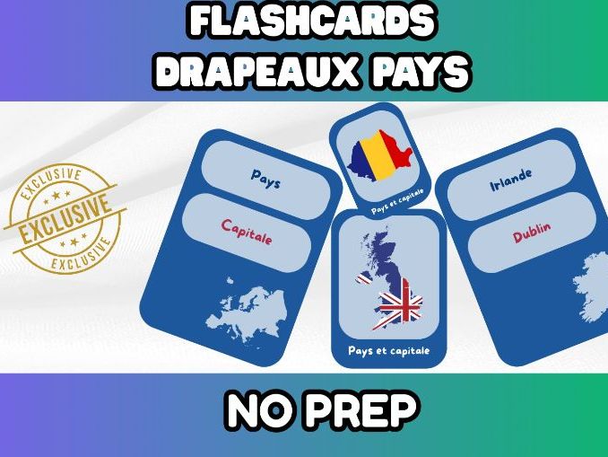 No-Prep World Flags & Capitals Flashcards Set: Geography and General Knowledge Activity