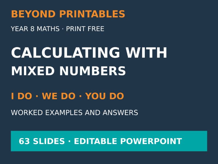 Calculating with Mixed Numbers | I Do, We Do, You Do | Year 8 Maths | Print Free