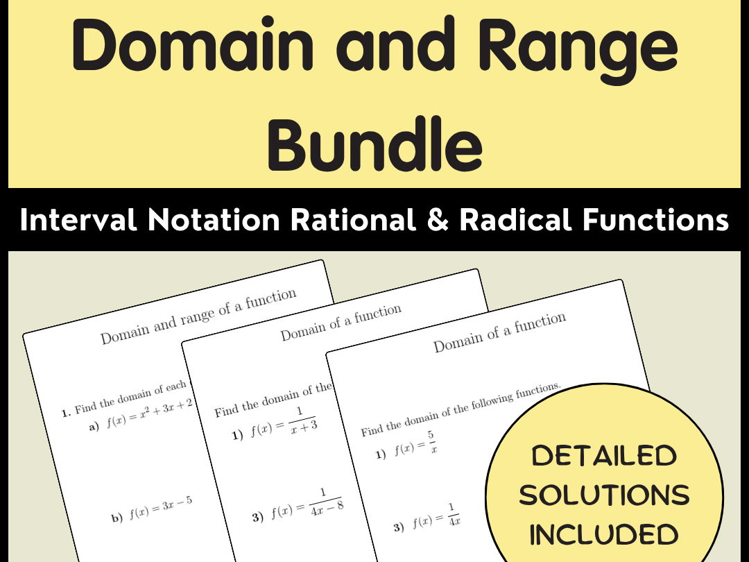 Domain and Range Bundle | Interval Notation Rational & Radical Functions