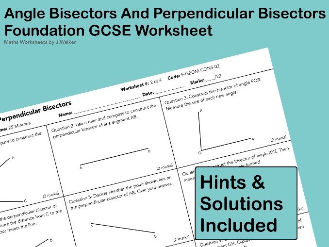 GCSE Maths Worksheet: Angle Bisectors And Perpendicular Bisectors - Foundation Tier