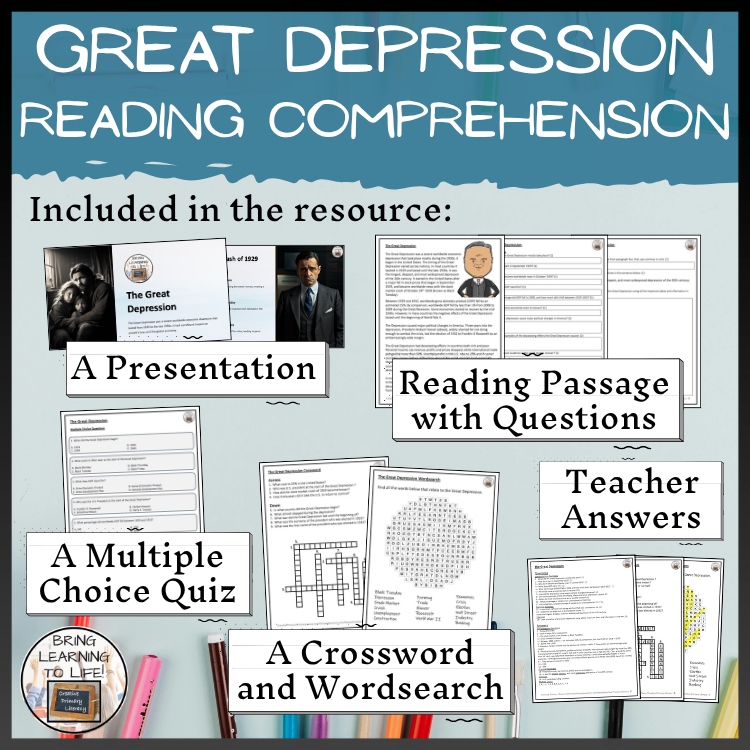 The Great Depression Reading Comprehension Activities | Year 5 or Year ...