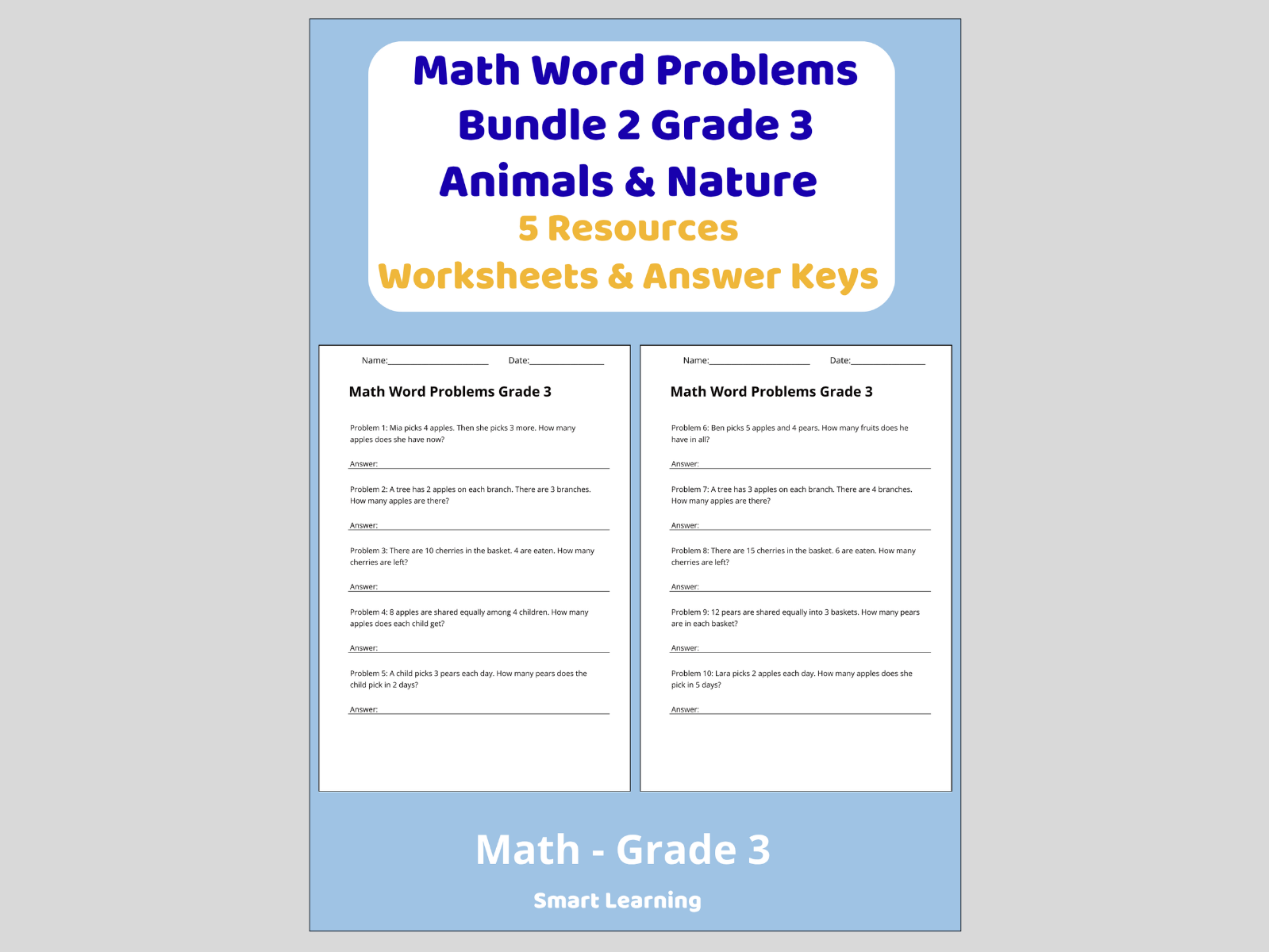 Math Word Problems Bundle Grade 3 | 5 Resources | Worksheets & Answer Keys