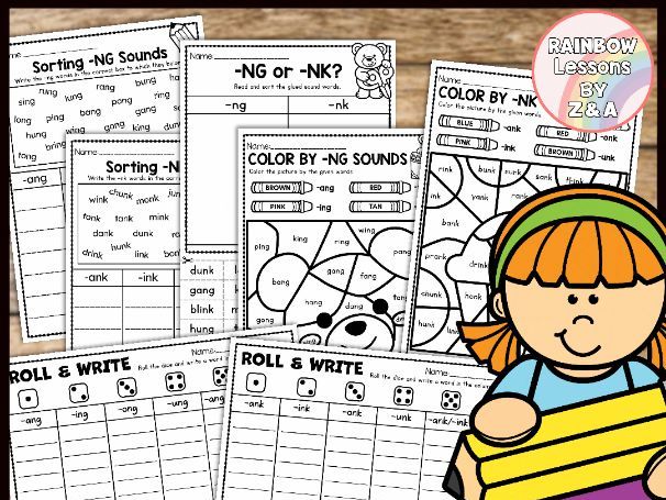 Worksheets ing ang ong ung words | Glued Sounds Craft | ink ank onk unk words