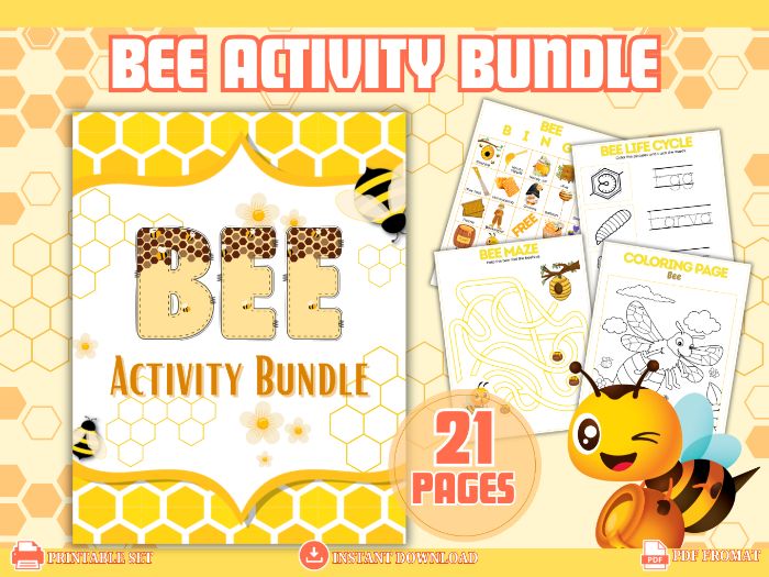 Bee Activity Bundle-For K-2nd Grade, Coloring, Dot to Dot, Bee Activity Sheets, Counting