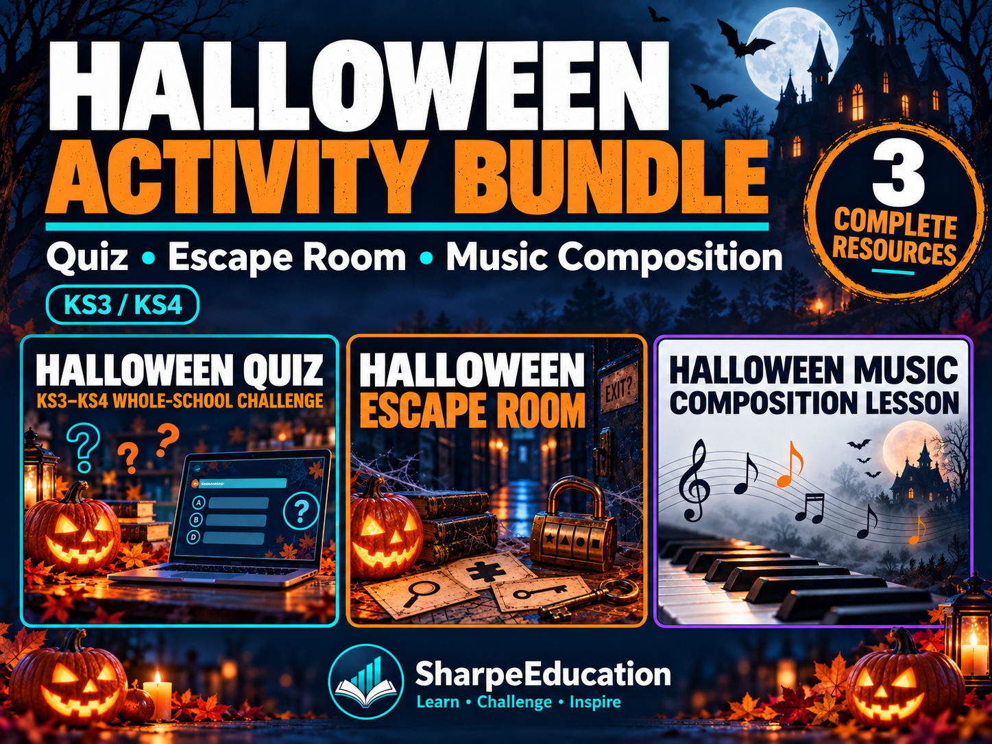 Halloween Activity Bundle | KS3/KS4 Quiz, Escape Room & Music Composition