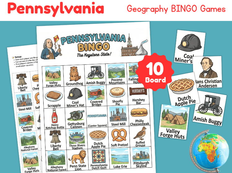 Pennsylvania Geography Bingo | State Symbols, Landmarks & Culture