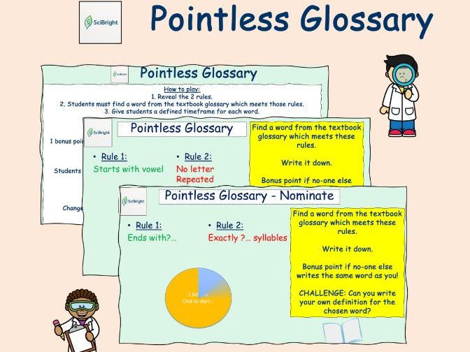 Literacy Fun Game - 'Pointless Glossary' - Plenary/Starter/End of term KS3 KS4 KS5